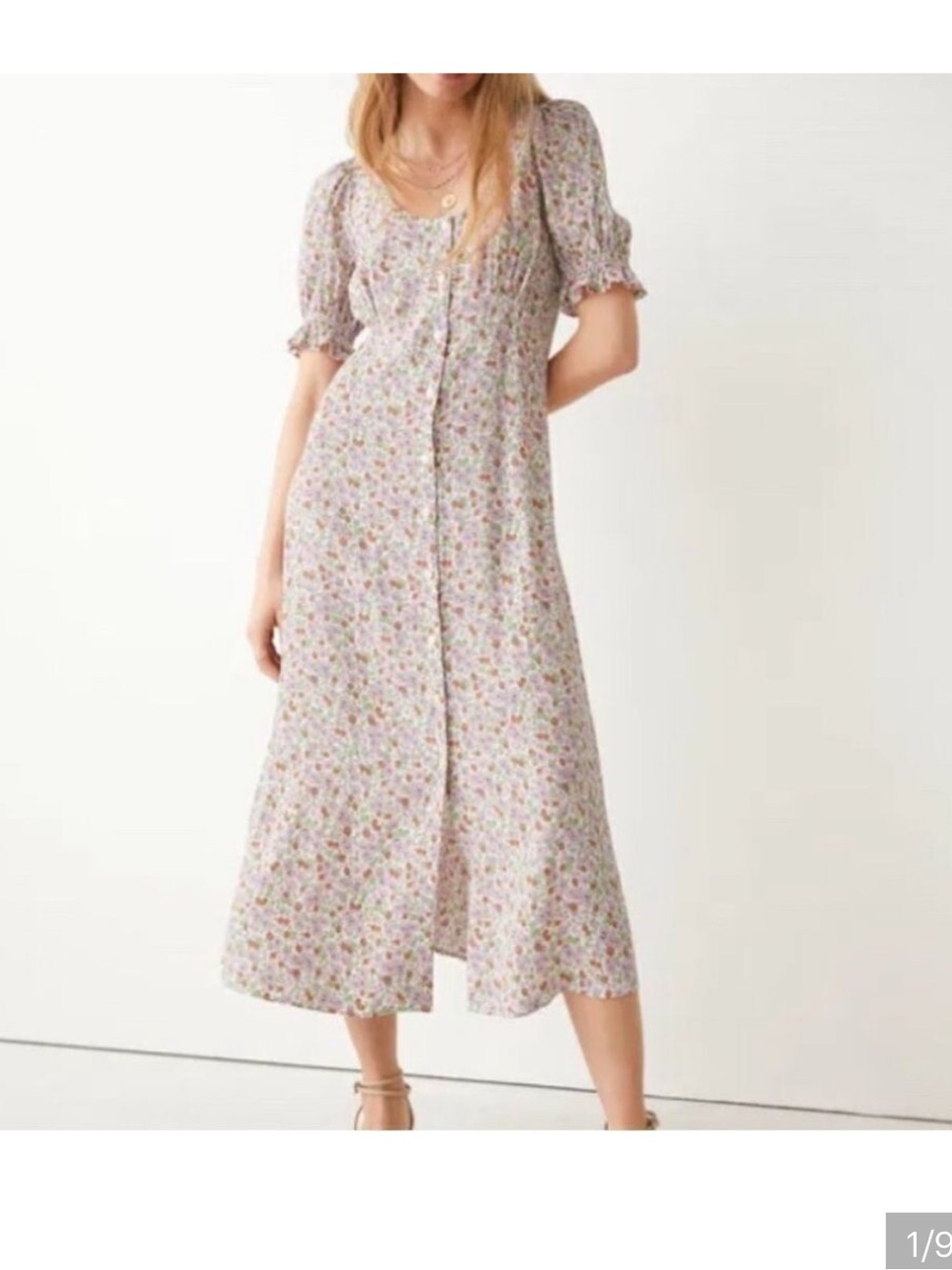 & Other Stories Floral Puff-Sleeve Midi Dress